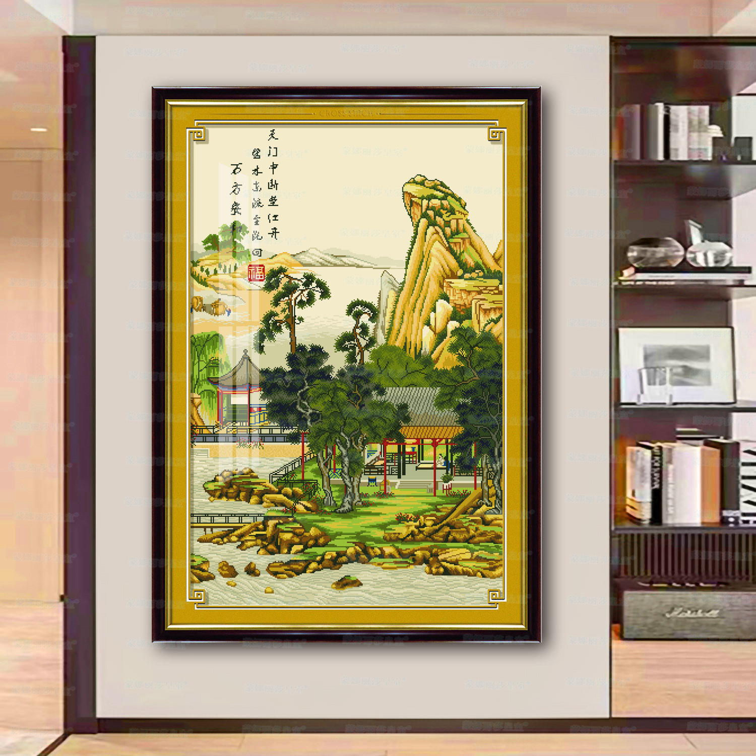 Mona Lisa Real bordado cruzado Wan Fang Anhe nuevo estilo chino decoración paisajística de la sala de estar image 3