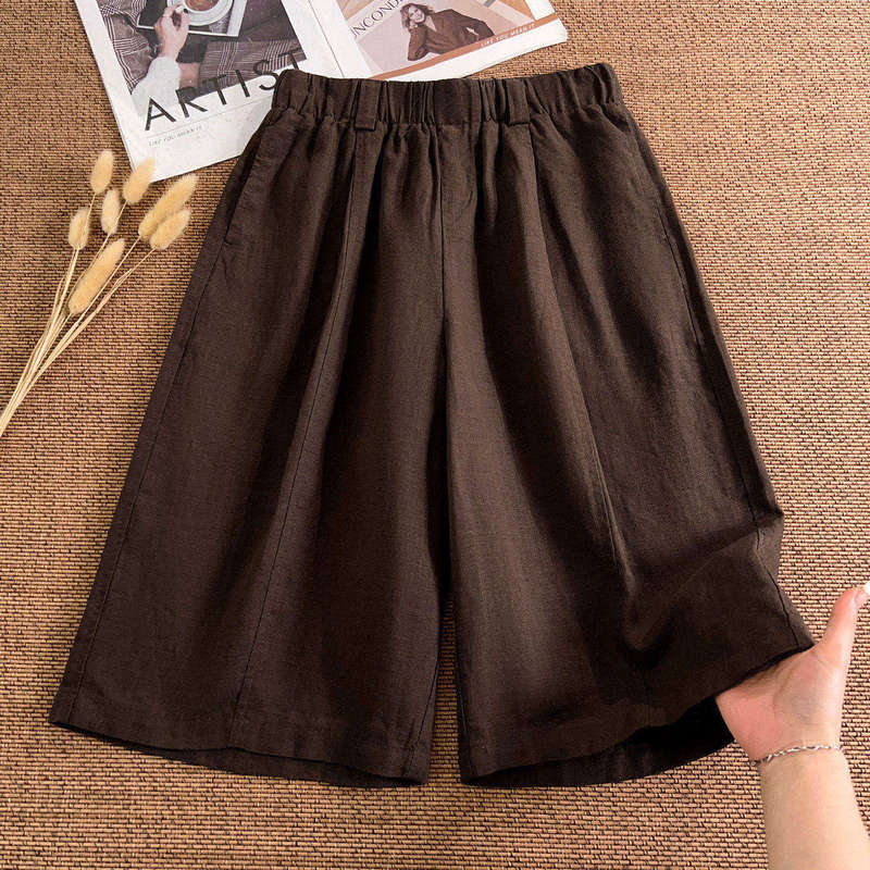 Coffee-Colored Linen Wide-Leg Cropped Pants for Women, Thin Style, New Summer 2026 Trendy Casual Shorts for Commuting Coffee-Colored Linen Wide-Leg Cropped Pants for Women, Thin Style, New Summer 2026 Trendy Casual Shorts for Commuting
