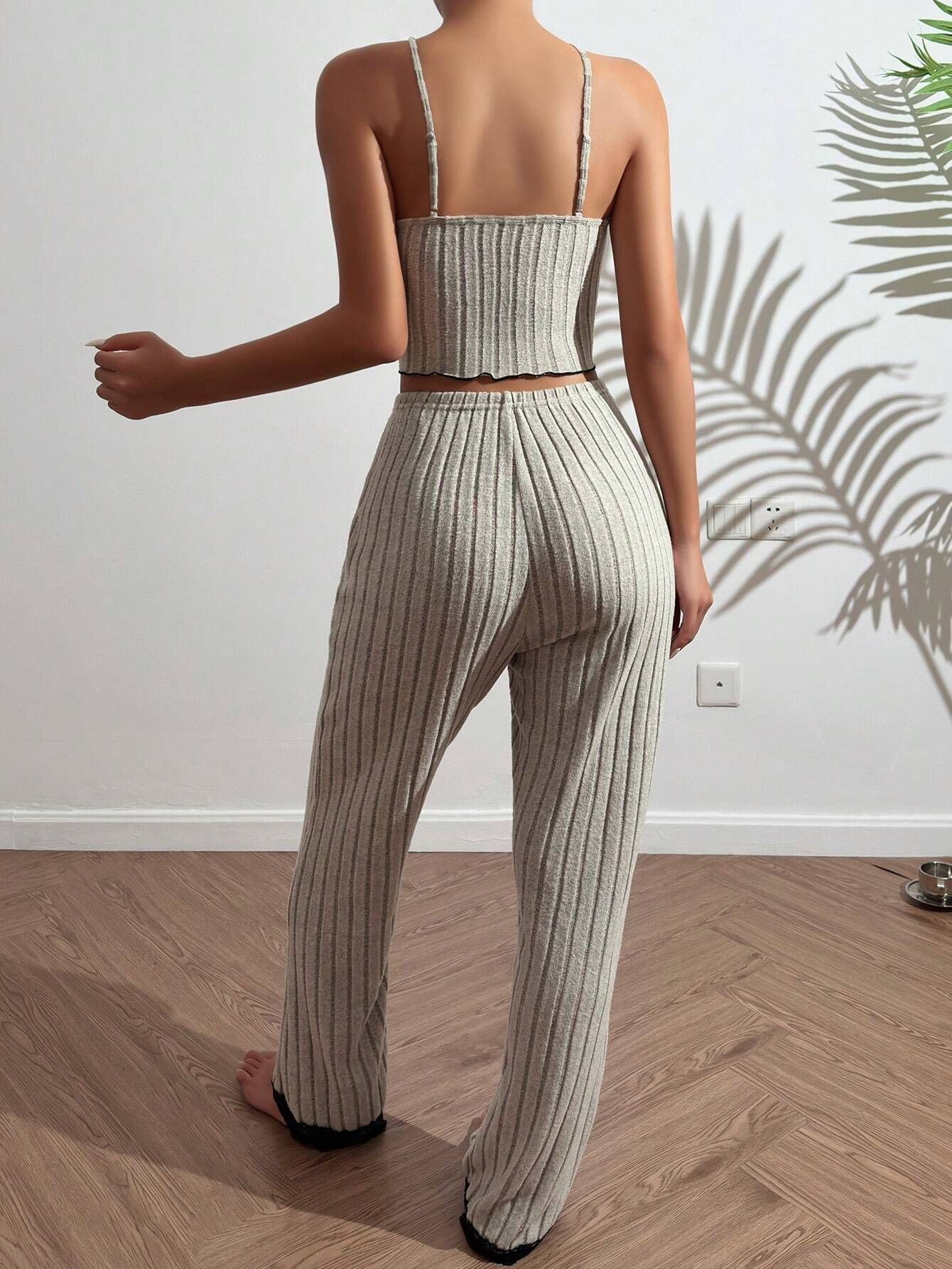 ChicShe European And American Cross-Border Hot-Selling Homewear Ribbed Heart Strap Vest Pajamas For Women, Wearable Outside Long_voghion.com