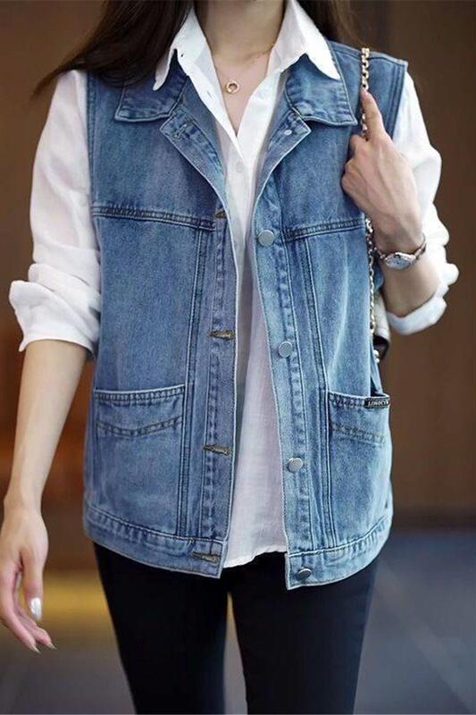Spring and Autumn New Denim Vest Women's Large Size Loose Korean Style Slim and Easiest for Match Small Short Sleeveless Waistcoat Vest