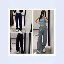2026女士三色速干裤反光字母休闲长裤春夏垂感显瘦直筒AL同款长裤