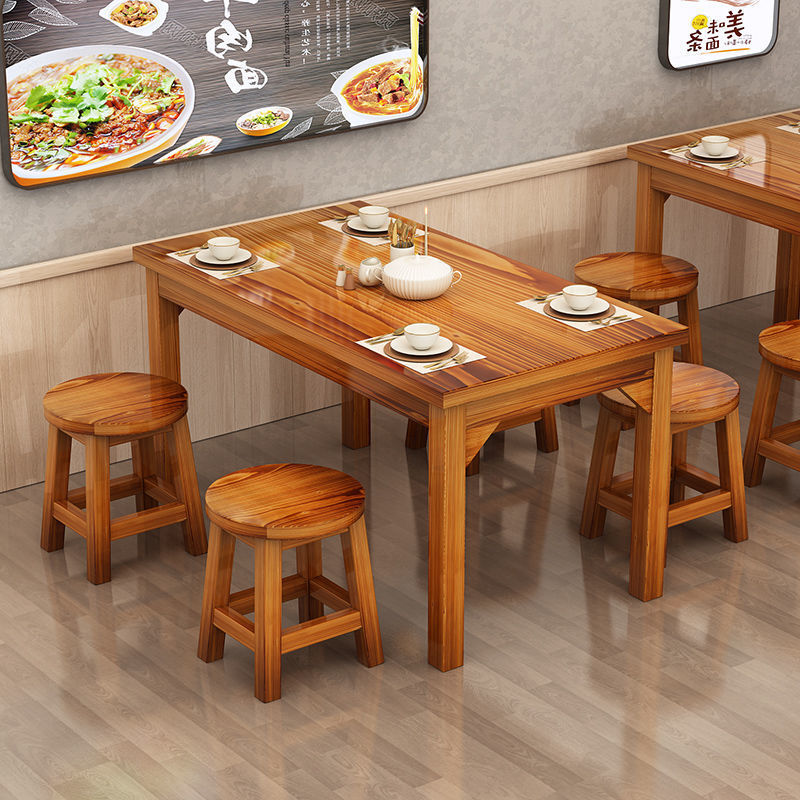 Solid Wood Table Noodle Restaurant Commercial Dining Table Special Clearance Snack Bar Dining Table and Chairs Restaurant Table and Chairs Hotel Stools Wholesale