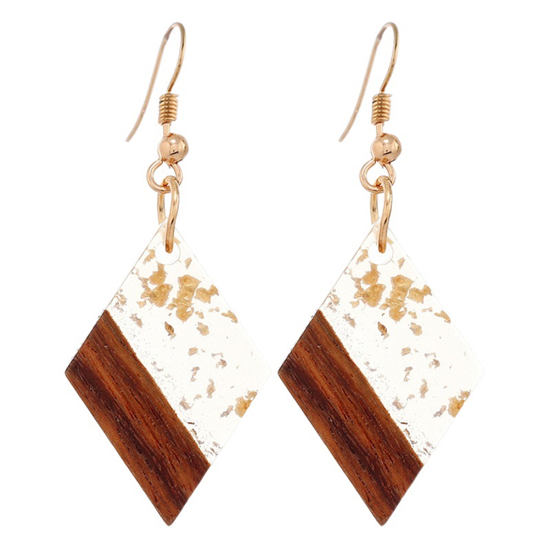 Nueva moda europea y americana creativa costura de madera resina geométrica diamante colgante pendientes simples pendientes personalizados para las mujeres