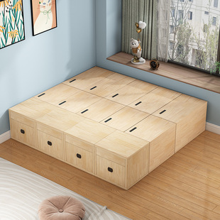 Tatami Wooden Storage Box Bed Storage Box Floor Large Free Combination Bay Window Bedroom Wooden Box Foshan