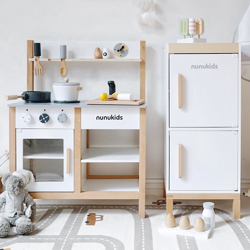 Simulación de juego, refrigerador, estufa de cocina, combinación de haya transfronterizo, rompecabezas de madera para niños, regalo de juguete para niños y niñas