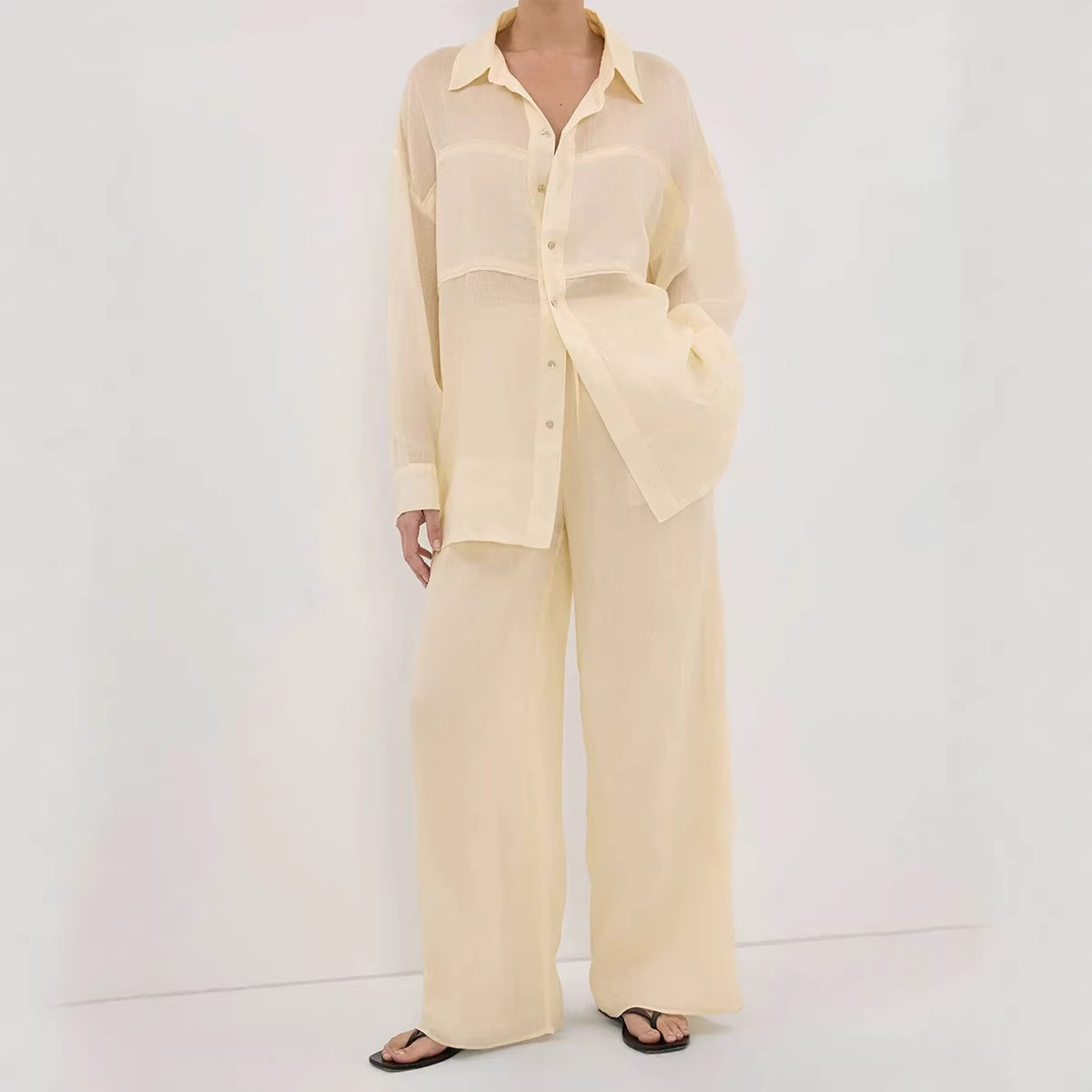 Women's Clothing Long Sleeved Shirt Set Fashionable Elegant Vacation Thin Trouser Spring_voghion.com