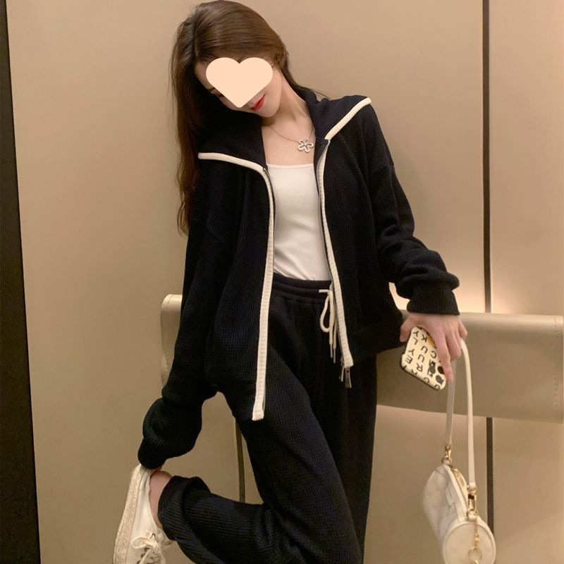 001 Plus Size 150kg Spring And Autumn Casual Sports For Women Loose Fit Versatile Long Sleeve Sweatshirt Two-Piece Set 240_voghion.com