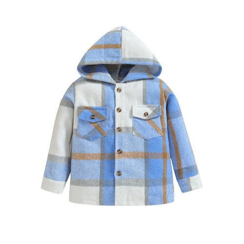 New Arrival Kids' Clothing: Boys' Spring and Autumn Outerwear—European and American Style Plaid Hooded Shirt for Children, Casual Shirt for Babies