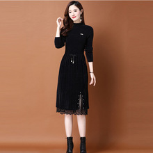 仿貂绒针织连衣裙女2024年秋冬新款气质针织配大衣的过膝毛衣裙潮