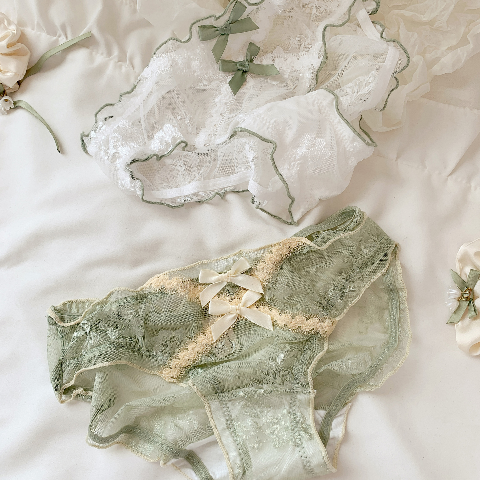 Península de flores ~ Bragas de encaje dulce para niñas 10A entrepierna de algodón antibacteriano sexy puro deseo pantalones finos para mujer image 5