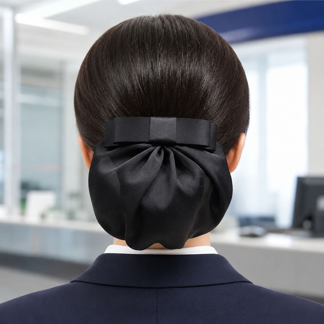New double-layer black fabric hairnet, simple and stylish hair accessory for professional workwear, women's hairnet