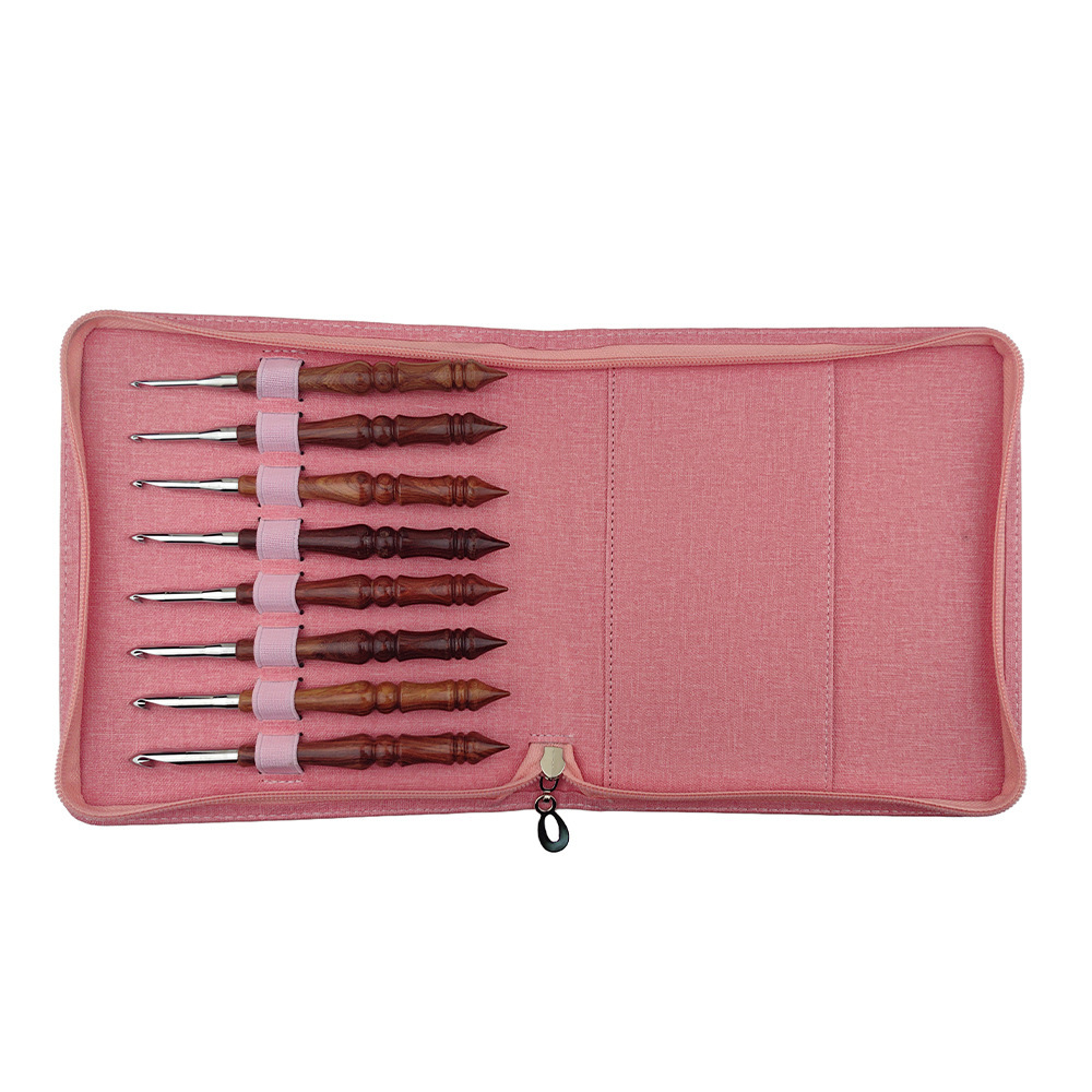 Crochet de mango de madera de sandalwood transfronteriza pulido a mano un cuchillo de corte de aluminio galvanizado 3.0-7.0 crochet 8 paquetes de PU