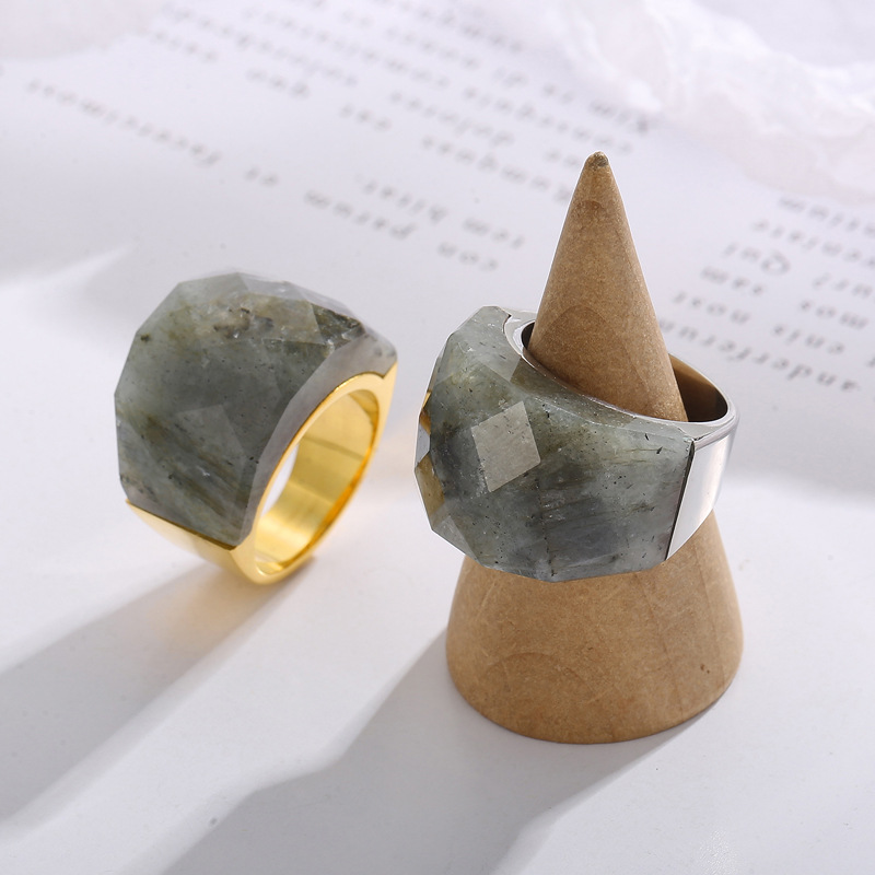PVD Coated Gold Plating Process 18K Real Gold Plated Plating Material Fashion Round Stainless Steel Plating Inlay Natural Stone Rings 1 Piece