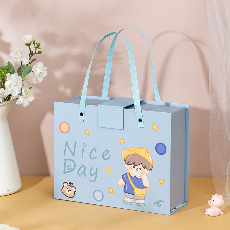 Переносной ящик; синий небесно-голубой одиночный подарочный коробка; детская переносная коробка небольшого размера 18*13*6,5 см