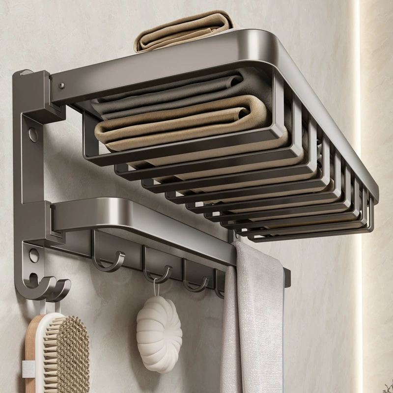 Gun-gray towel rack bathroom punch-free space aluminum towel rack integrated hanger set toilet bathroom storage shelf