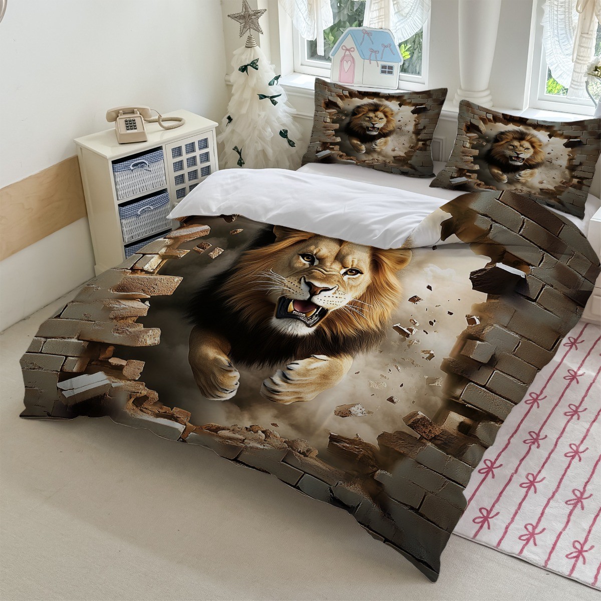 TEMU / JIT abrasión digital impresión cama colcha de cama pro-piel kit textil casero frío negro patrón de león fábrica fuente
