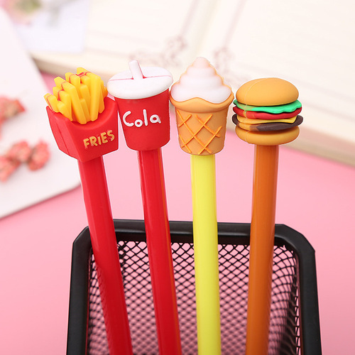 Cartoon french fries, cola, ice cream, burger, neutral pen, creative student stationery, water-based pen, office supplies, signature pen