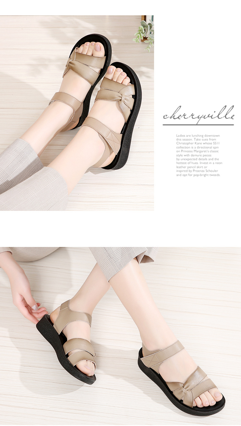 Sandal nữ da bò thật đế bệt mềm êm chân cho người trung niên — màu đen chi tiết 10