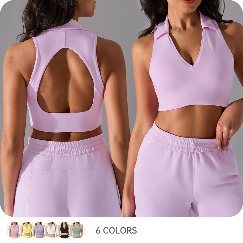 European and American Lapel Yoga Bra Outdoor Running Shockproof Fitness Underwear with Chest Pad Sports Vest D25009