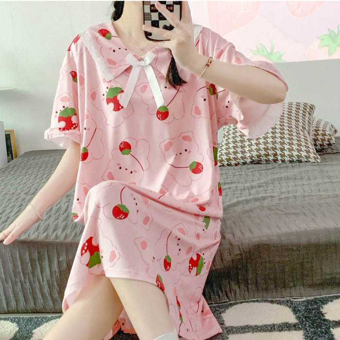 2023 camisón de verano chica manga corta lindo flojo fino seda la leche pijamas fresco estudiante homewear al por mayor