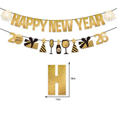 2026年元旦パーティー用紙製バナー 新年あけましておめでとうございます フラッグ 花火 ギフト パーティーデコレーション用品