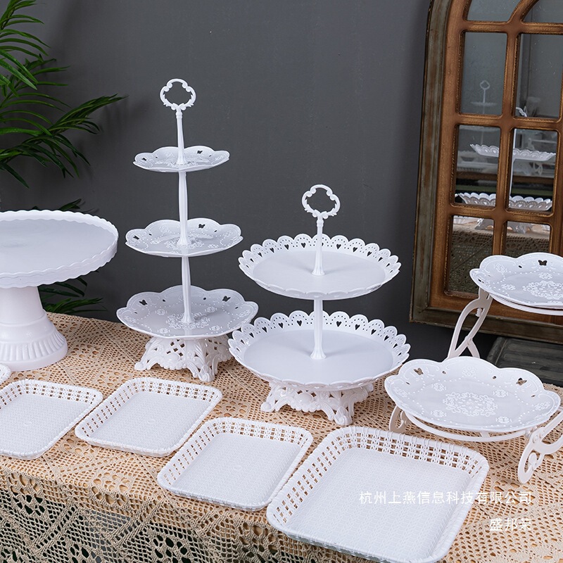 Factory Direct Sales Birthday Decoration Dessert Table Ornaments Wedding Display Shelf European Style Fruit Candy Plastic Cake Tray
