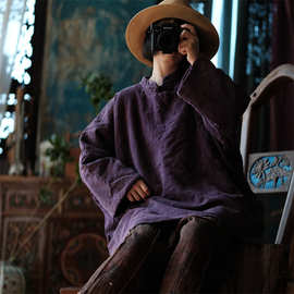 源头工厂直供原创文艺复古轻民族风宽松棉衣女装爆款2129暗紫