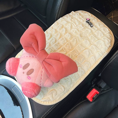 Car armrest box pad creative Armrest box pad - puff-white-armrest-box-pad-mua-large-pink-bow-small-card