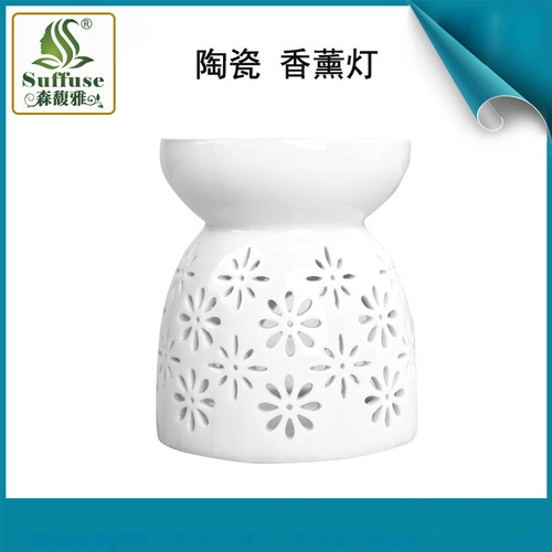 Ceramic aromatherapy furnace Chinese retro essential oil incense home bedroom anti-dry burning candle hollow carved aromatherapy lamp