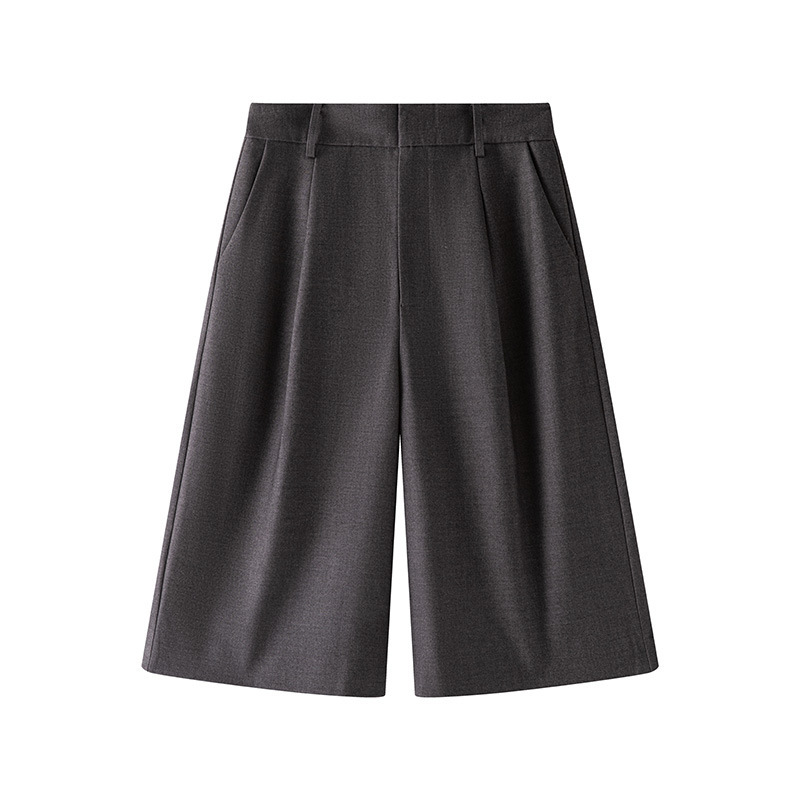 High-End Gray Wool Suit Shorts for Women, Size 26, Autumn High-Waisted, Drapey, Thick, Loose Straight-Leg, 6-7 Length Wide-Leg Mid-Length Pants High-End Gray Wool Suit Shorts for Women, Size 26, Autumn High-Waisted, Drapey, Thick, Loose Straight-Leg, 6-7 Length Wide-Leg Mid-Length Pants
