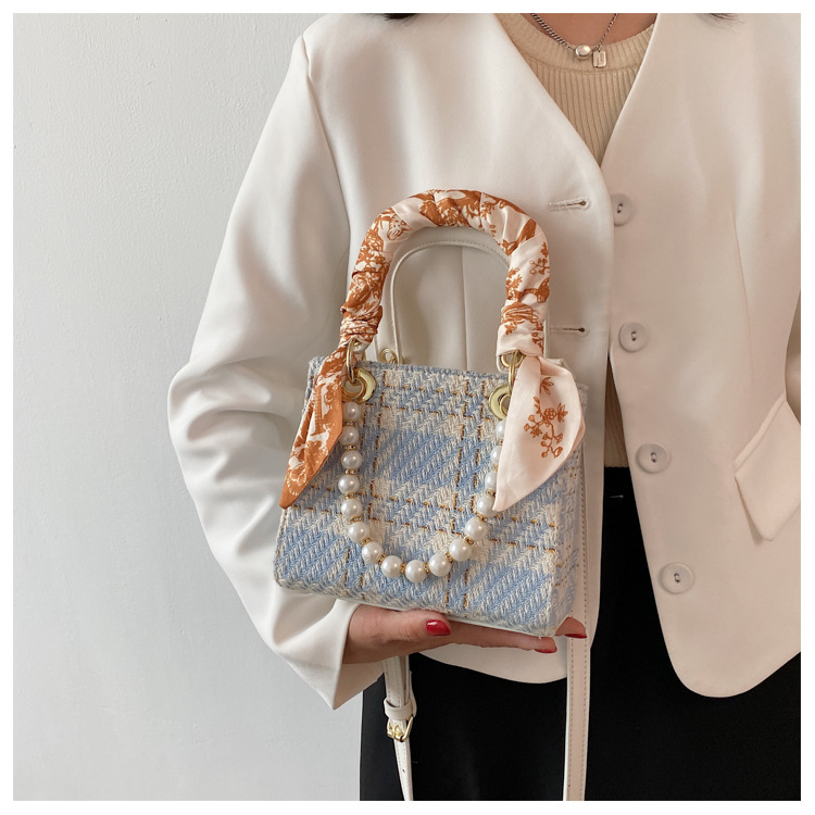 Damen Handtasche Mit Perlenkette, Elegante Umhängetasche_voghion.com