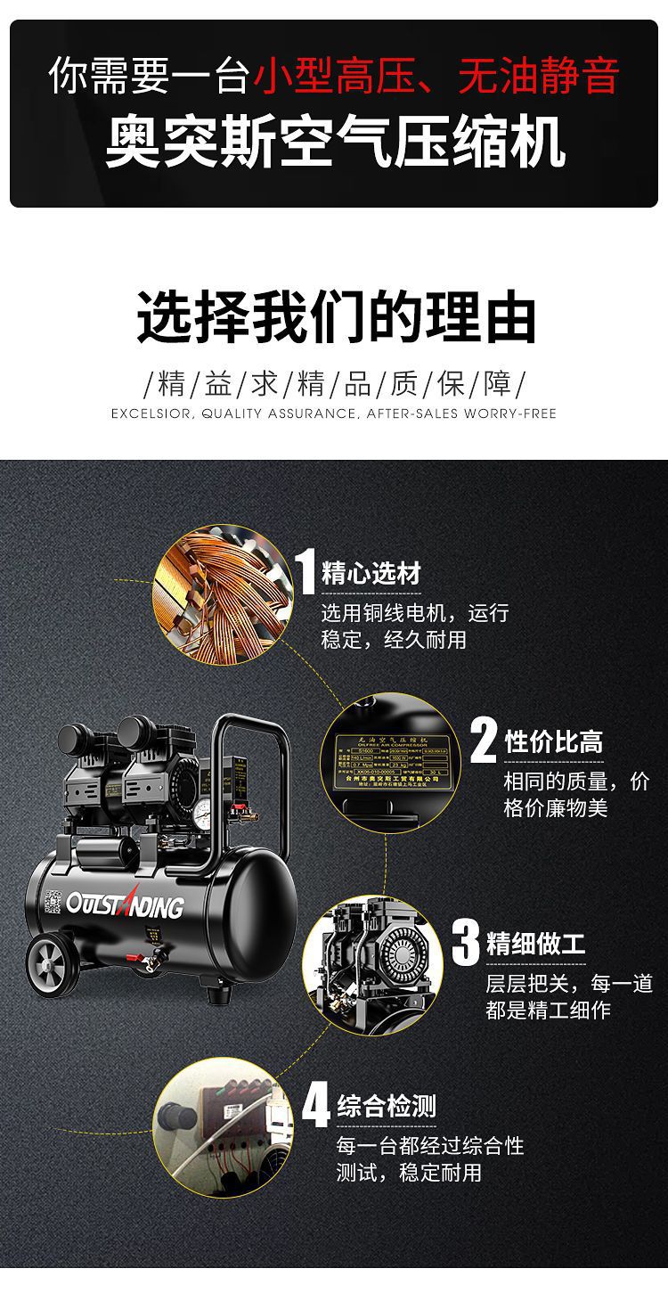 Air Pump Air Compressor Small Air Compressor Otus Oil-Free Silent 220V Woodworking Spray Paint Air Pump