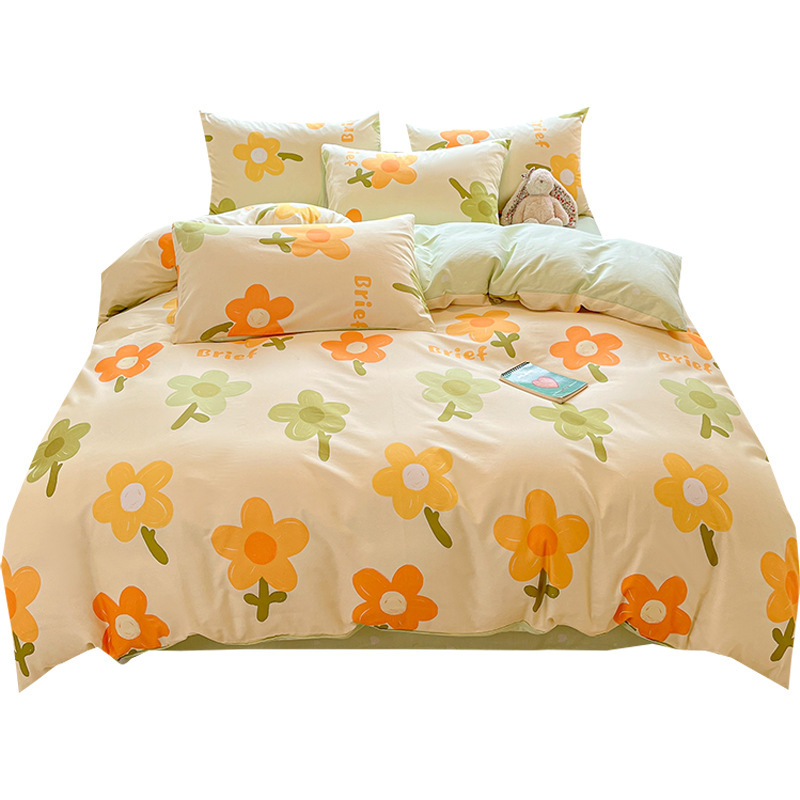 Cama de algodón cuatro piezas de sábanas de algodón cubierta dormitorio único pequeño fresco tres piezas de Nantong ropa de cama al por mayor