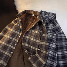 秋冬季加绒加厚格子衬衫男长袖日系复古潮牌vintage宽松休闲外套