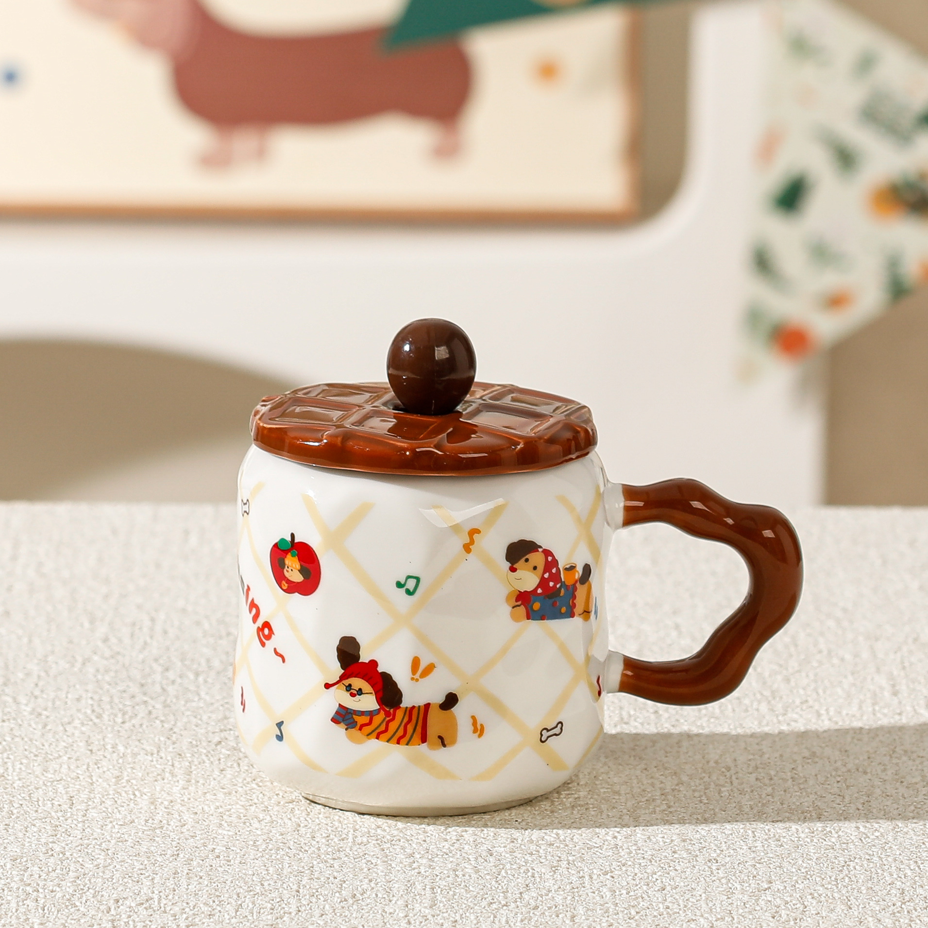 Taza de helado con diseño de perro salchicha, adorable taza de cerámica para beber, taza de café para oficina, con logo personalizado image 14