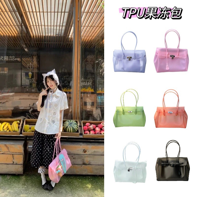 2026 New Korean Style Tpu Jelly Bag for Women, Large Capacity Waterproof Shoulder Bag, Tote Bag, Beach Bag