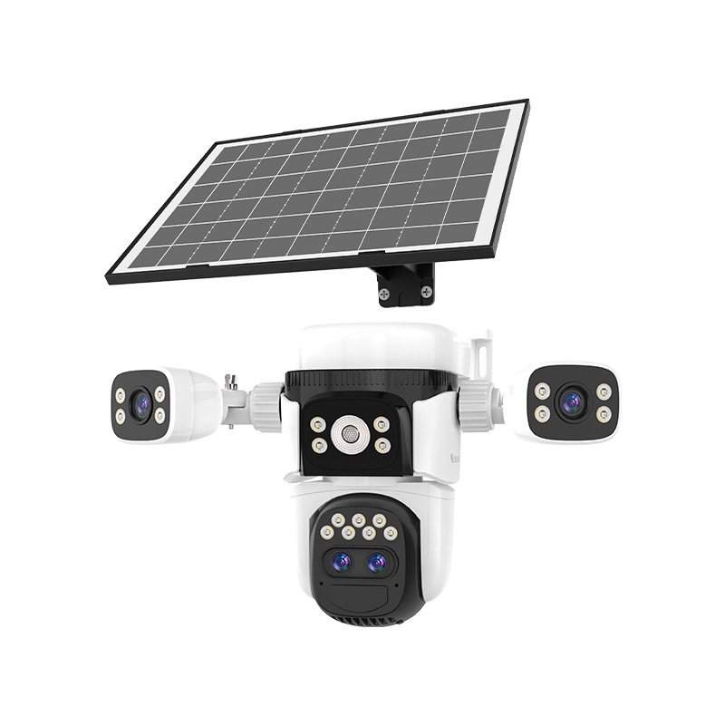 Cámara solar personalizada 4G doble imagen pistola bola tres ojos zoom de baja potencia monitor inalámbrico de batería