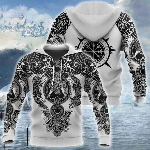 Nordic Mythology Series Odin's Son Viking Warrior Pullover Sweatshirt Zipper Start Flower Tattoo Top