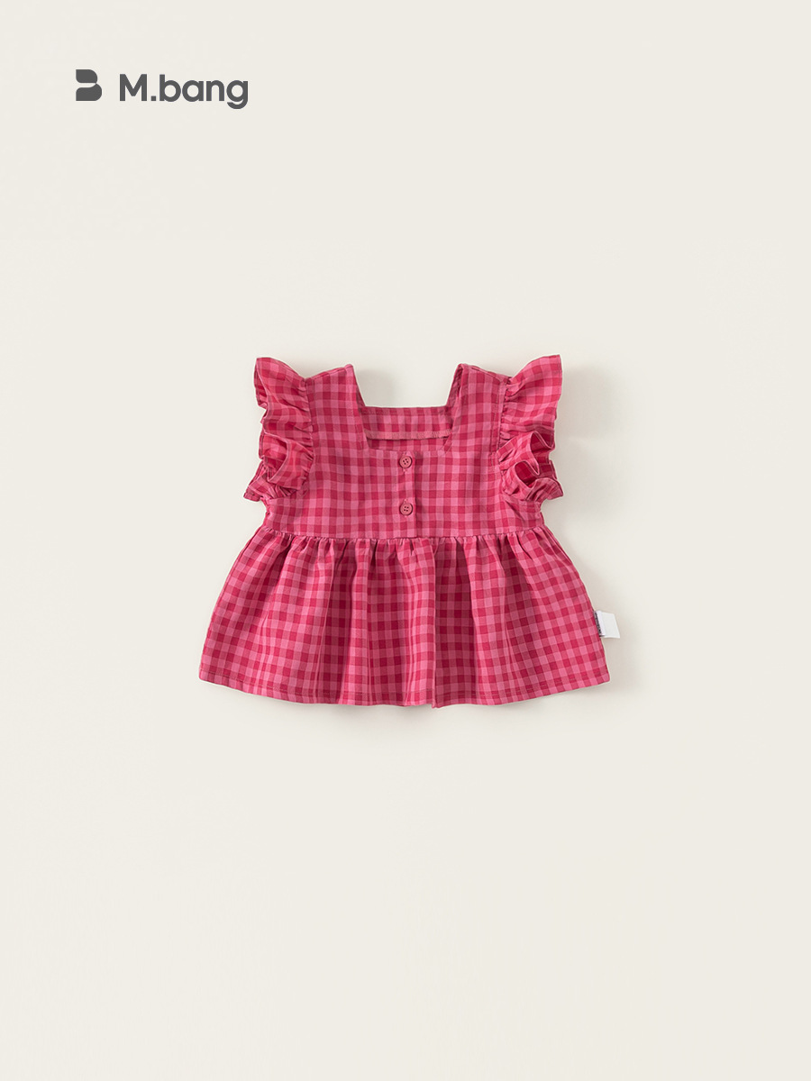 Youbao ropa para niños dulce verano nuevo producto blusa de cuello cuadrado para niños camisa de bebé a cuadros rosa para niñas pequeña camisa de manga voladora
