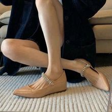 水钻软仙女水钻链新款纯欲法式玛丽珍鞋气质带条一字尖头漆皮单鞋