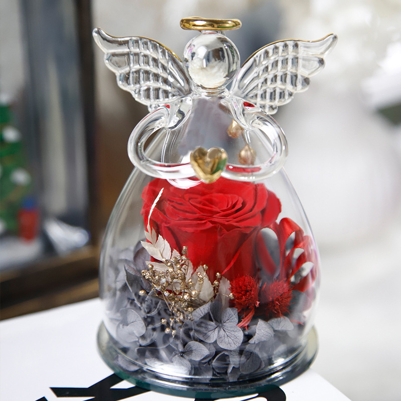 Yunnan flor permanente cubierta de cristal Ángel adornos flores para enviar novia qixi Festival regalo Amazon