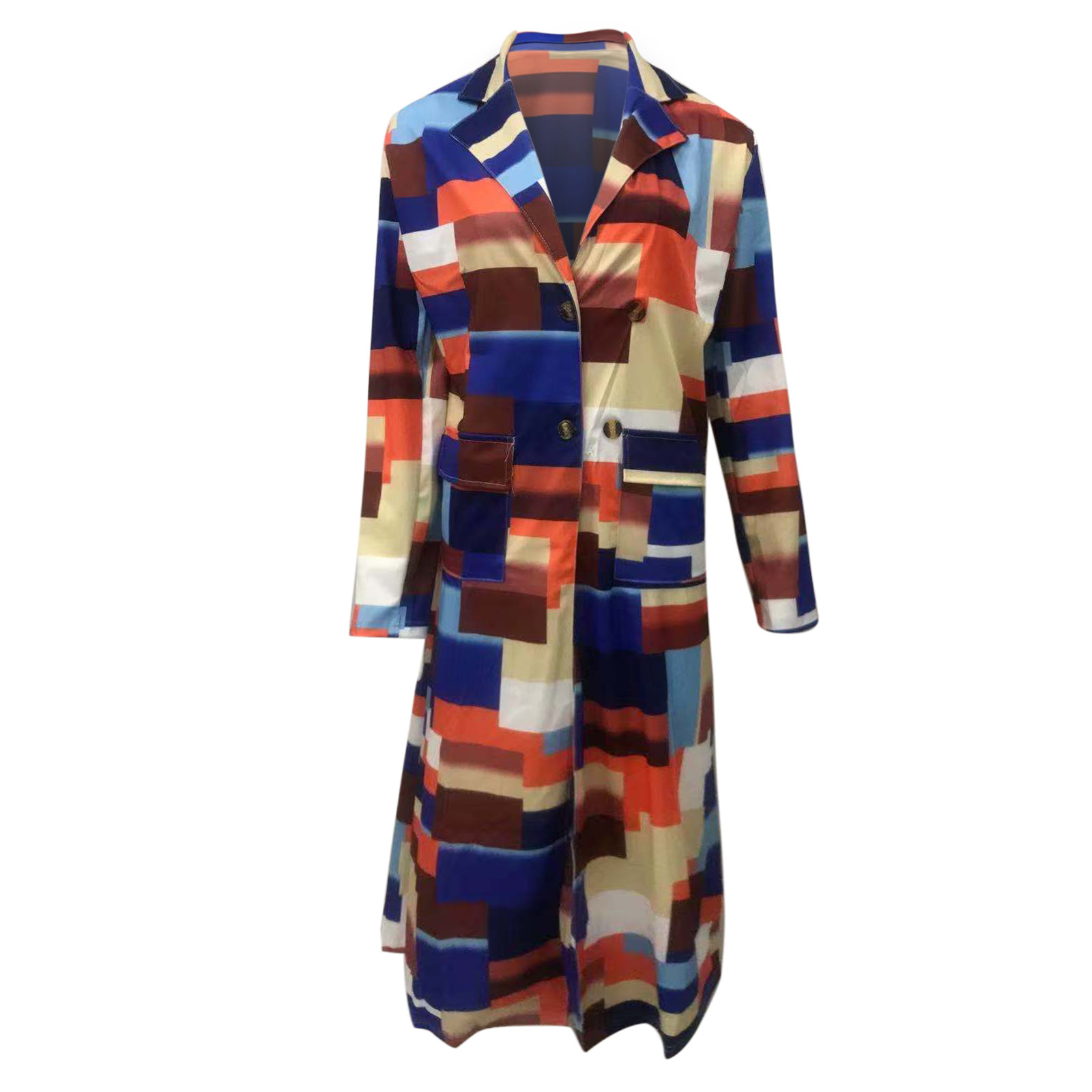 Women's Coat Autumn Winter Plaid Double Breasted Lapel Windbreaker_voghion.com