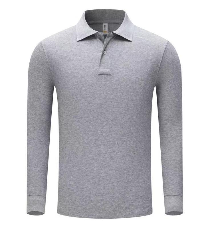 跨境秋冬纯色带领马球t恤shirt翻领男士polo衫长袖工作服刺绣批发|undefined