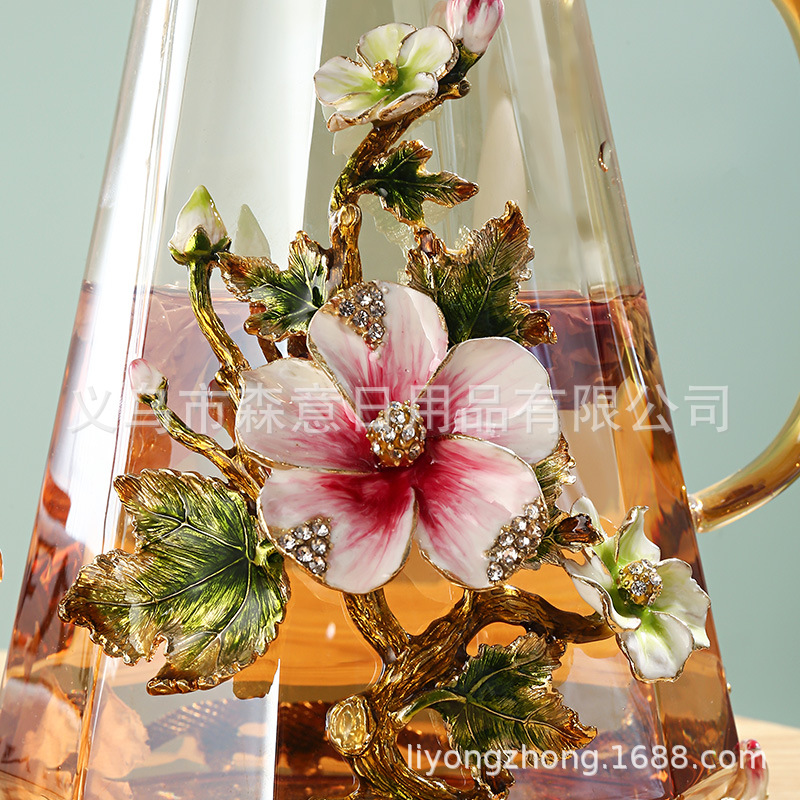 Esmalte taza de agua de color flor creativa taza de té taza de jugo taza de vidrio de cristal resistente al calor taza de café taza de pareja de gama alta regalo de la taza