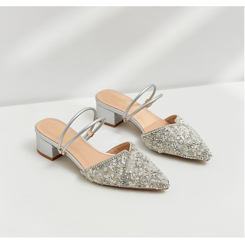 Sandal đính đá nữ đế thấp quai mảnh phối váy — BL139 màu bạc chi tiết 23