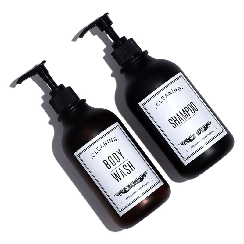Botella de champú PET esmerilada de 500 ml en stock, gel de ducha para hotel, botella recargable portátil de viaje de alta gama con bomba
