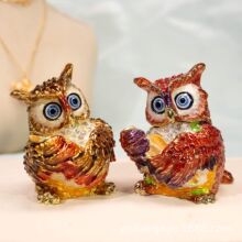 外贸跨境珐琅首饰盒猫头鹰笔筒手工艺品创意家居办公桌面摆件礼品