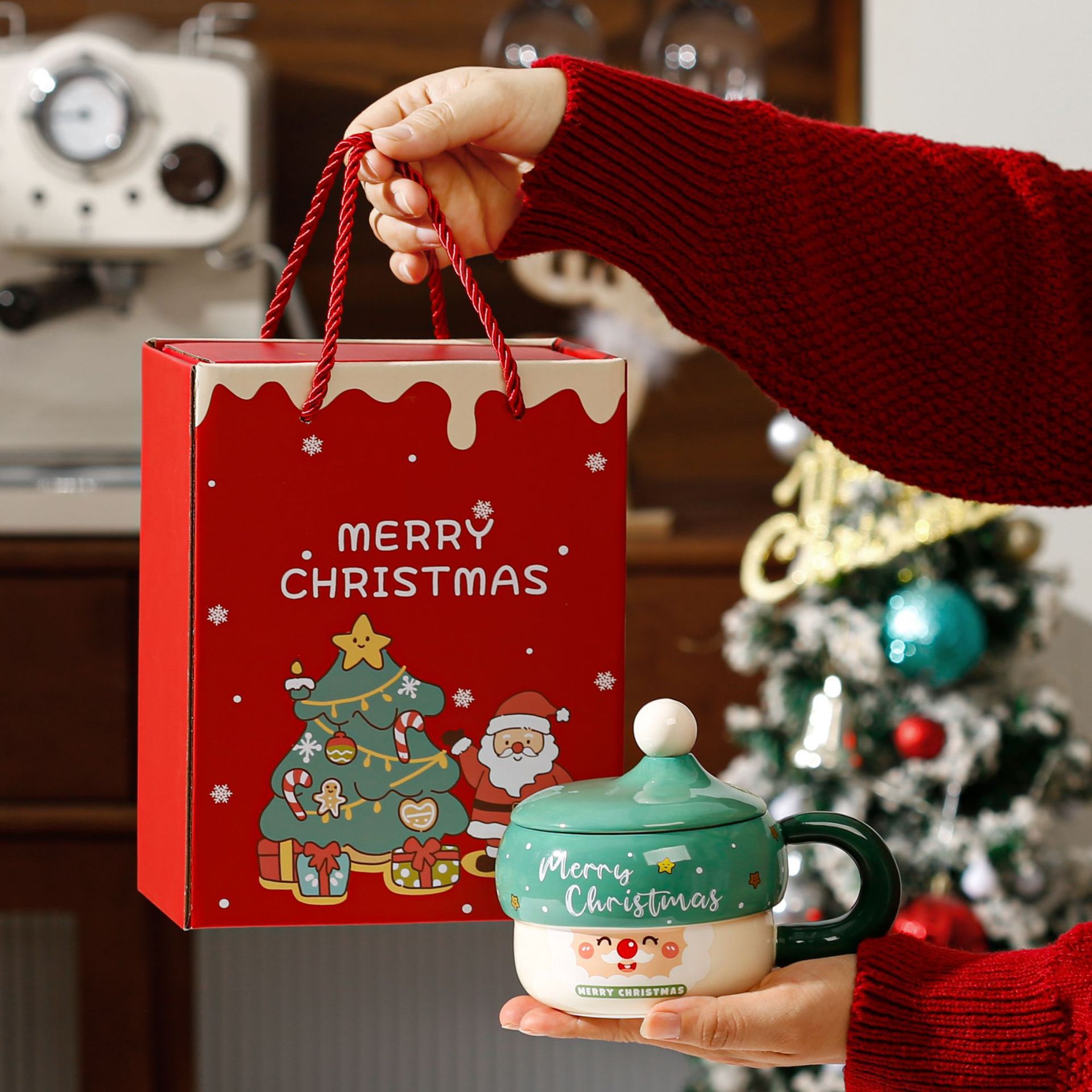 Taza de cerámica de dibujos animados con patrón de Papá Noel transfronterizo Taza de regalo de mano Regalo de Navidad Taza de vacaciones linda