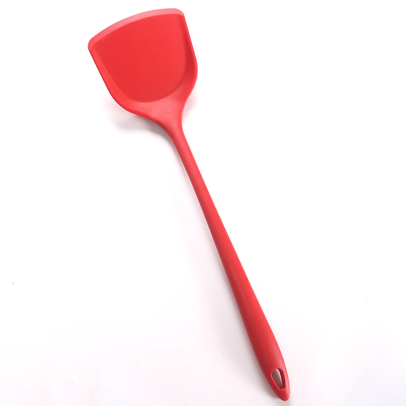 Stock de fábrica utensilios de cocina de silicona sartén antiadherente juego de pala mango largo cuchara de silicona de una pieza