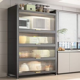 Extra-Thick Sideboard Durable Storage Cabinet Kitchen Storage Rack Cupboard Microwave Oven Household Flip-Top Storage Cabinet
